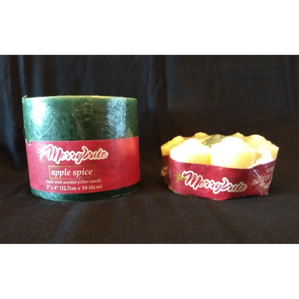Merry Brite Candles 3-Wick Pillar‎ & 7-Pk Votives Apple Spice Vanilla NEW SEALED
